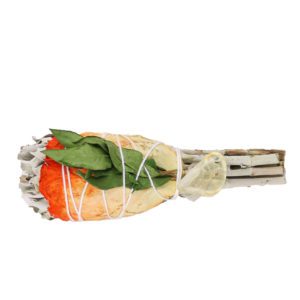 White Sage Torch with Morton Leaves, Rose Petals and Citrine