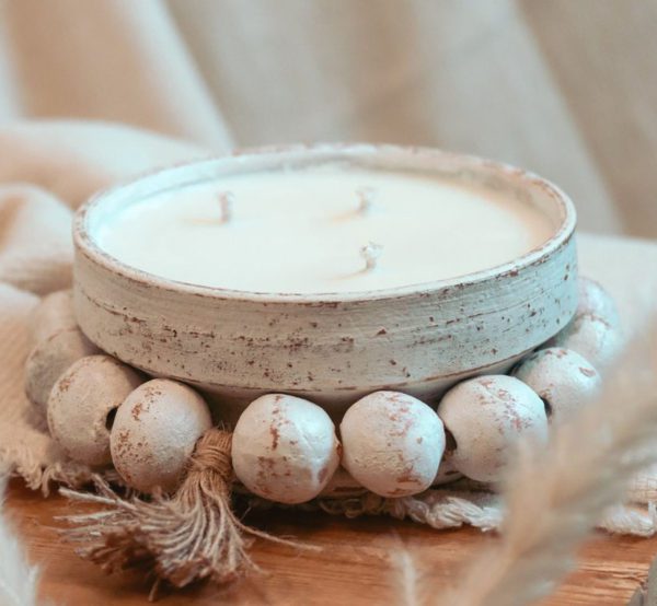 3 Wick Handmade Pottery Candle with Tassel